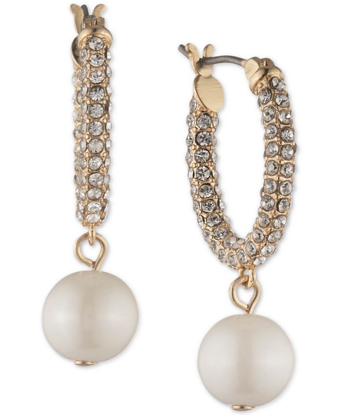 Gold, Cultured Pearl and Charm Hoop Earrings