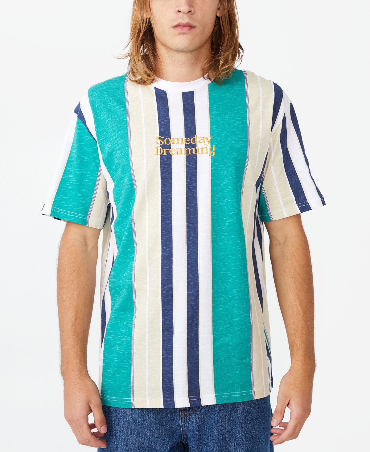Cotton On Men's Downtown T-shirt In Someday Dreaming Emerald Stripe