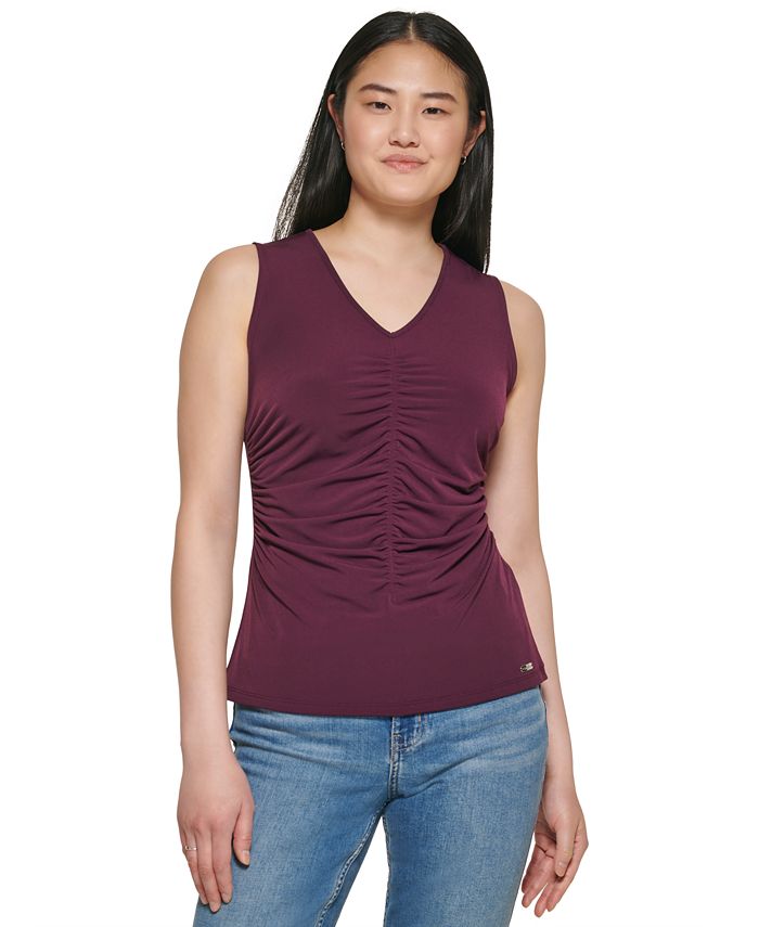 Calvin Klein Women's Ruched Sleeveless Top & Reviews - Tops - Women - Macy's