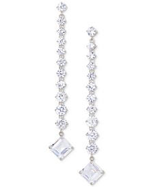 Silver-Tone Round & Square Cubic Zirconia Linear Drop Earrings