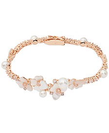 Gold-Tone Cubic Zirconia, Imitation Pearl & Mother-of-Pearl Flower Flex Bracelet