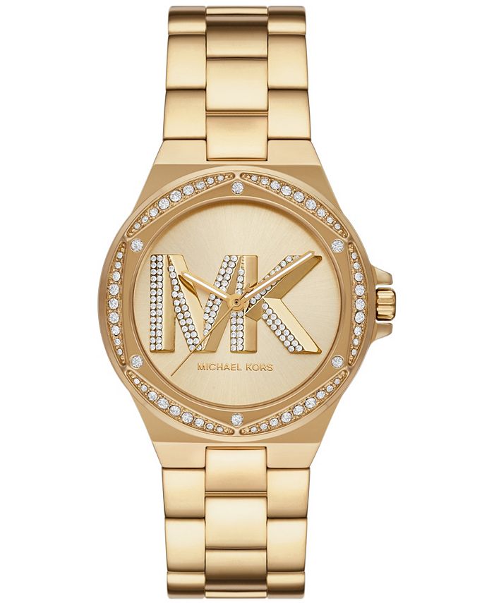 Michael Kors Women's Lennox Three-Hand Gold-Tone Stainless Steel Watch ...