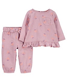 Baby Girls Crinkle Top and Pant Set, 2 Piece