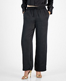 Women's Washed Satin Pull-On Wide-Leg Pants, Created for Macy's