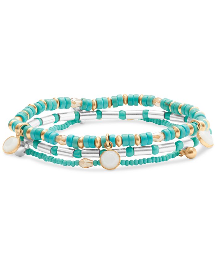 Lucky Brand Two Tone Beaded Turquoise Stretch Bracelet Macy s