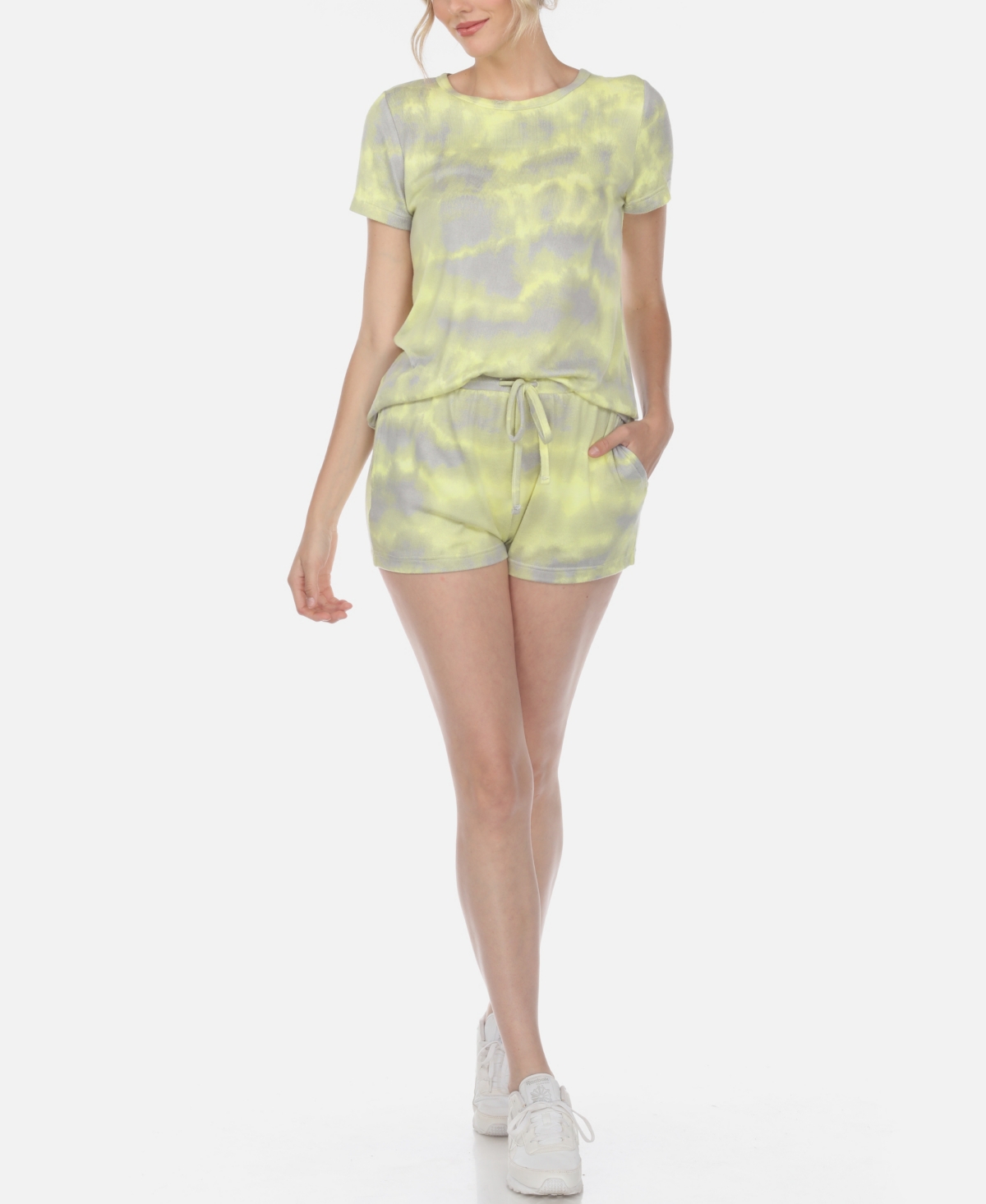 White Mark Women's 2 Piece Top Shorts Lounge Set In Gray,yellow
