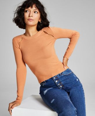 And Now This - Women's Ribbed Shoulder-Cutout Sweater