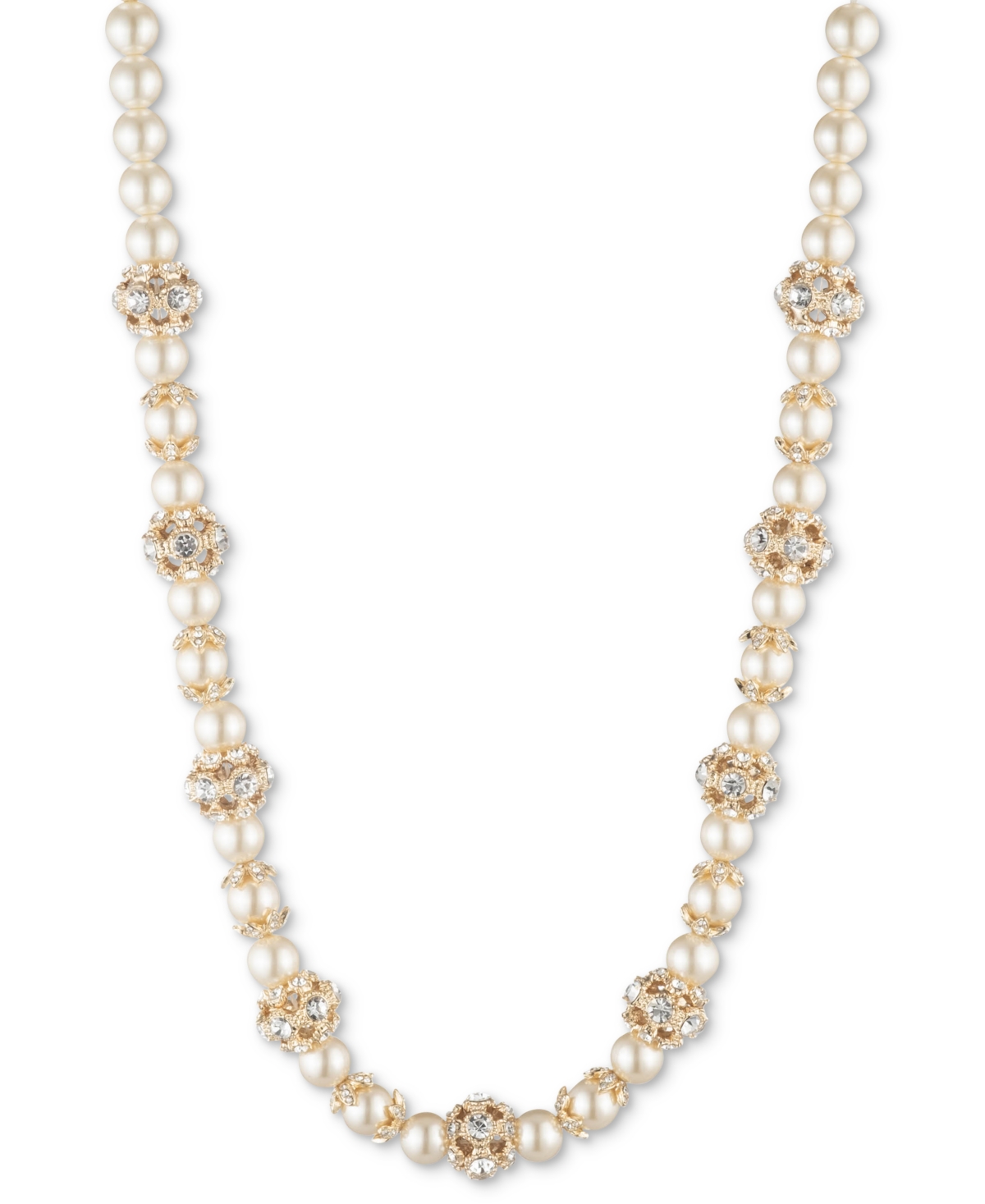 Gold-Tone Imitation Pearl & Crystal Button Station Necklace, 16" + 3" extender - Gold