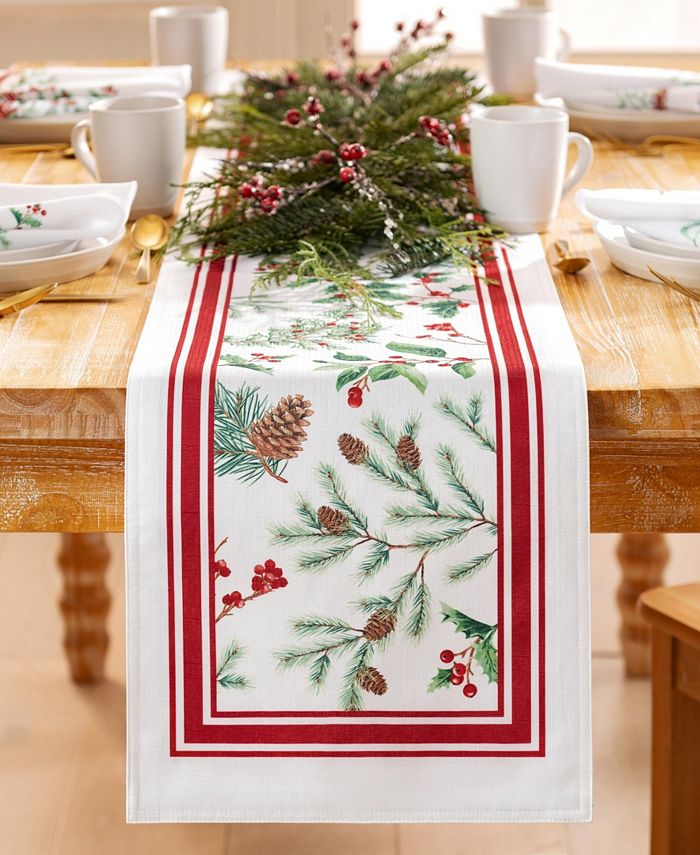 Elrene Winter Holiday Berry Fabric Table Runner, 70