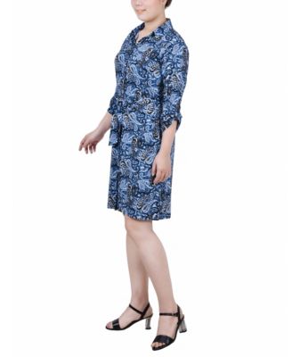 Petite 3/4-Sleeve Printed Shirt Dress