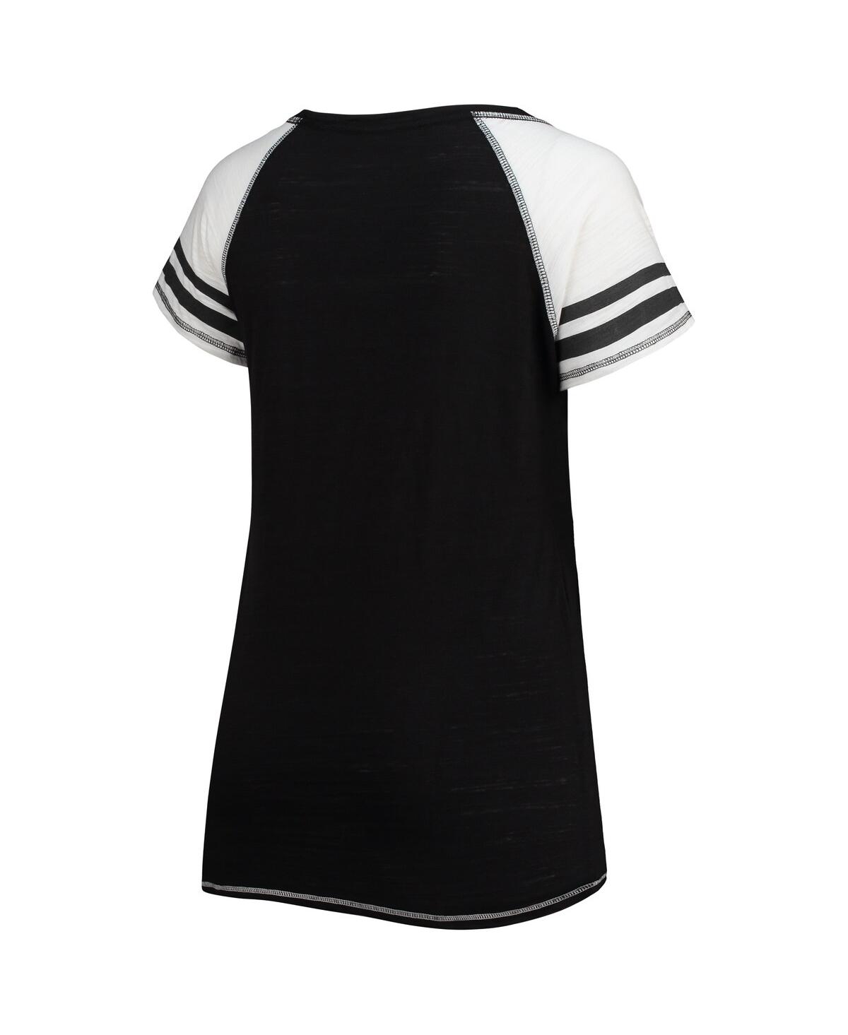 Shop Soft As A Grape Women's  Black Miami Marlins Curvy Colorblock Tri-blend Raglan V-neck T-shirt