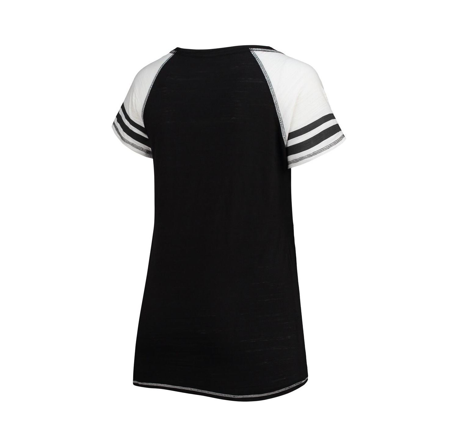 Women's Black Miami Marlins Curvy Colorblock Tri-Blend Raglan V-Neck T-shirt
