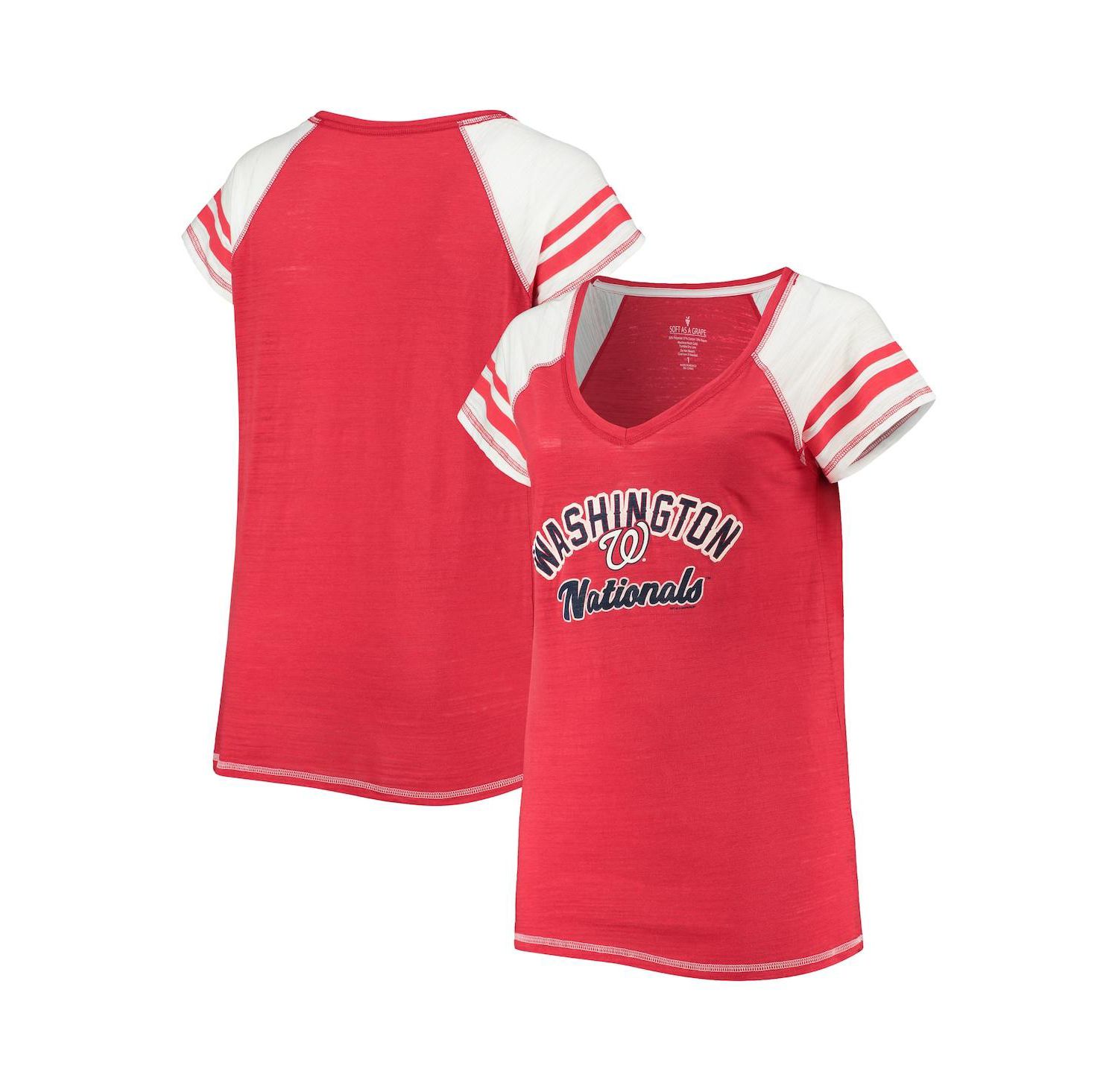 Women's Red Washington Nationals Curvy Colorblock Tri-Blend Raglan V-Neck T-shirt