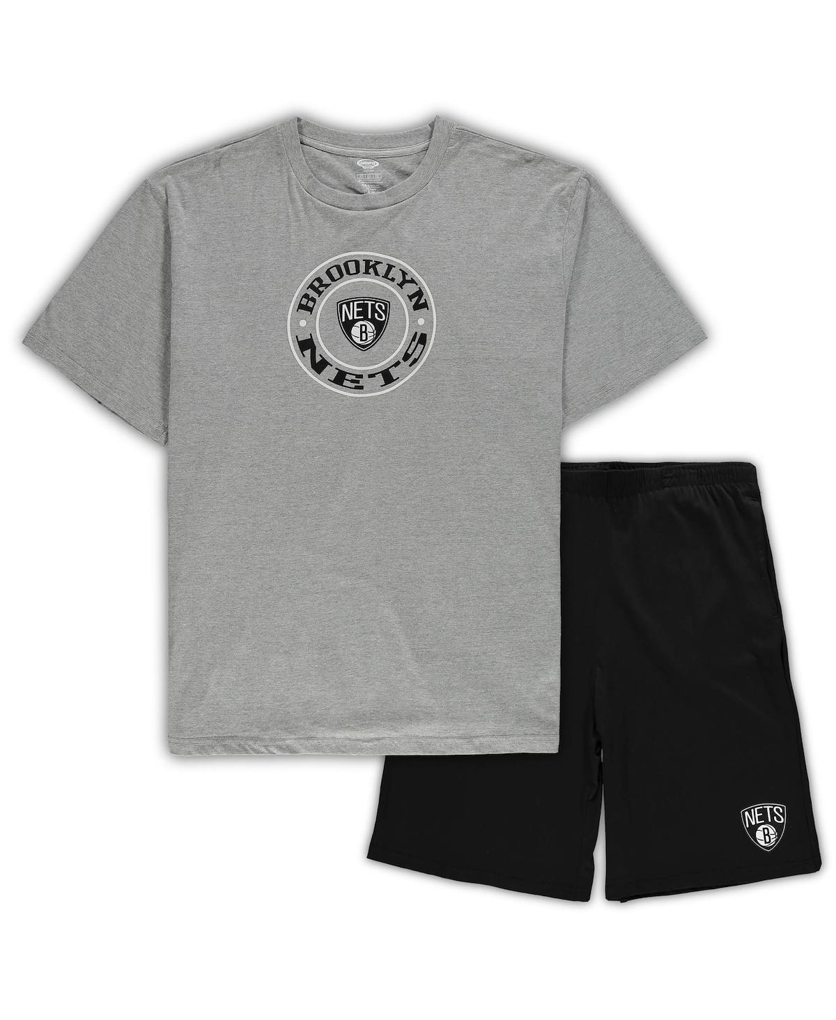 Concepts Sport Men's  Heathered Gray, Black Brooklyn Nets Big And Tall T-shirt And Shorts Sleep Set In Heathered Gray,black