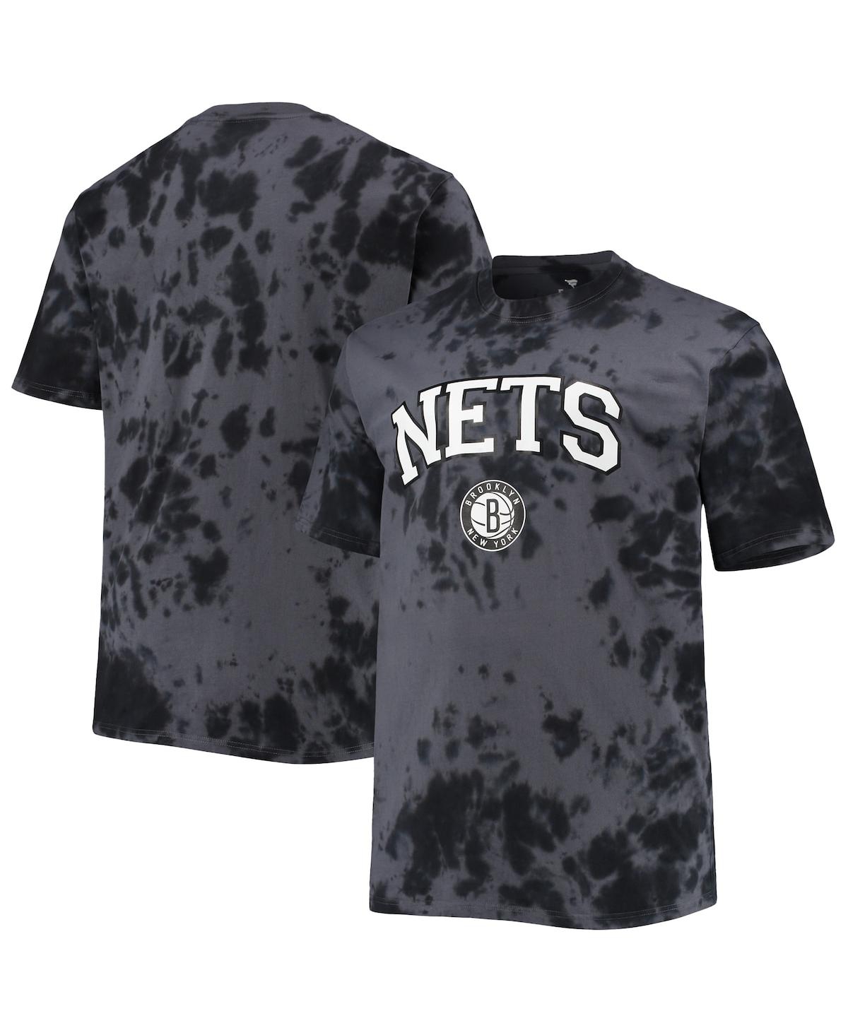 Profile Men's Black Brooklyn Nets Big And Tall Marble Dye Tonal Performance T-shirt In Black