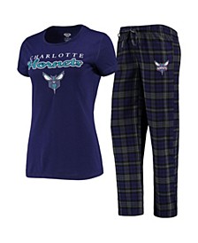 Women's Purple, Black Charlotte Hornets Lodge T-shirt and Pants Sleep Set
