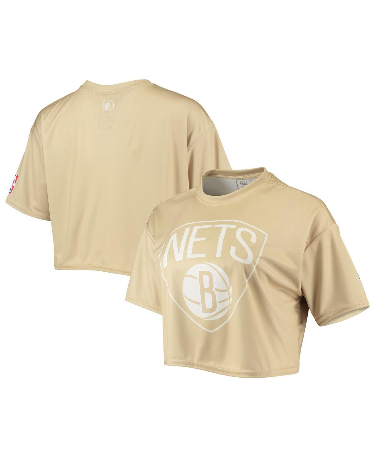 Shop Nba Exclusive Collection Women's Tan Brooklyn Nets Sand Crop Top