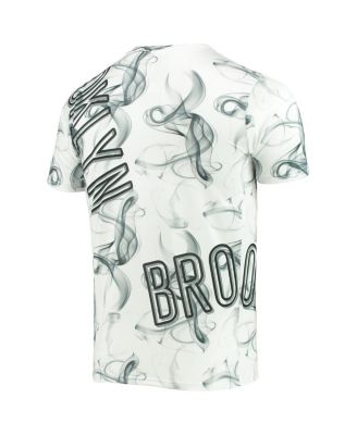 Men's White, Black Brooklyn Nets Asymmetric Bold Smoke T-shirt