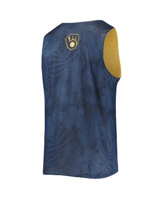Men's Navy, Gold Milwaukee Brewers Floral Reversible Mesh Tank Top