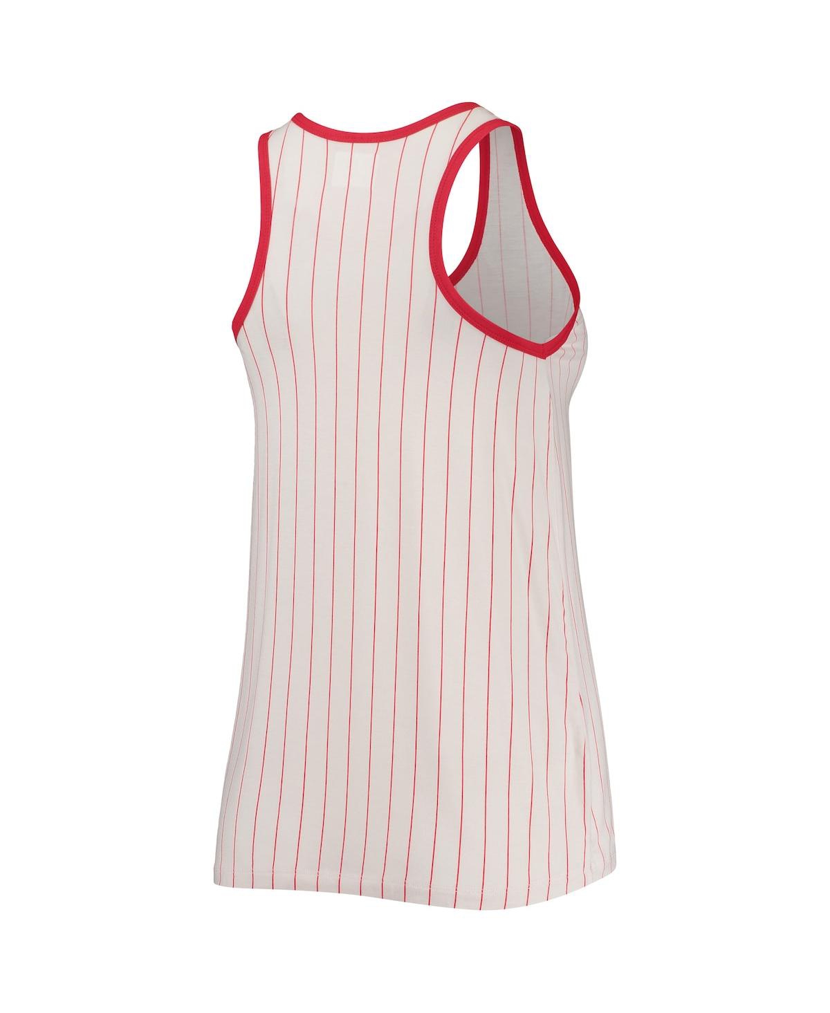 Shop New Era Women's  White And Red Washington Nationals Pinstripe Scoop Neck Tank Top In White,red