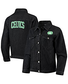 Women's Black Boston Celtics Patch Denim Button-Up Jacket