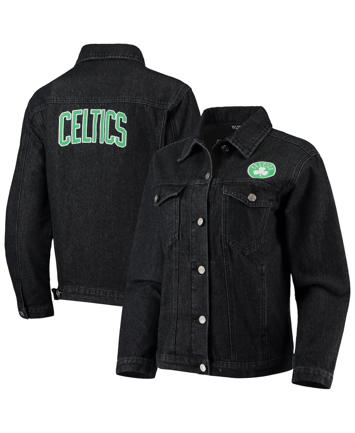 Women's The Wild Collective Black Boston Celtics Patch Denim Button-Up Jacket - Black