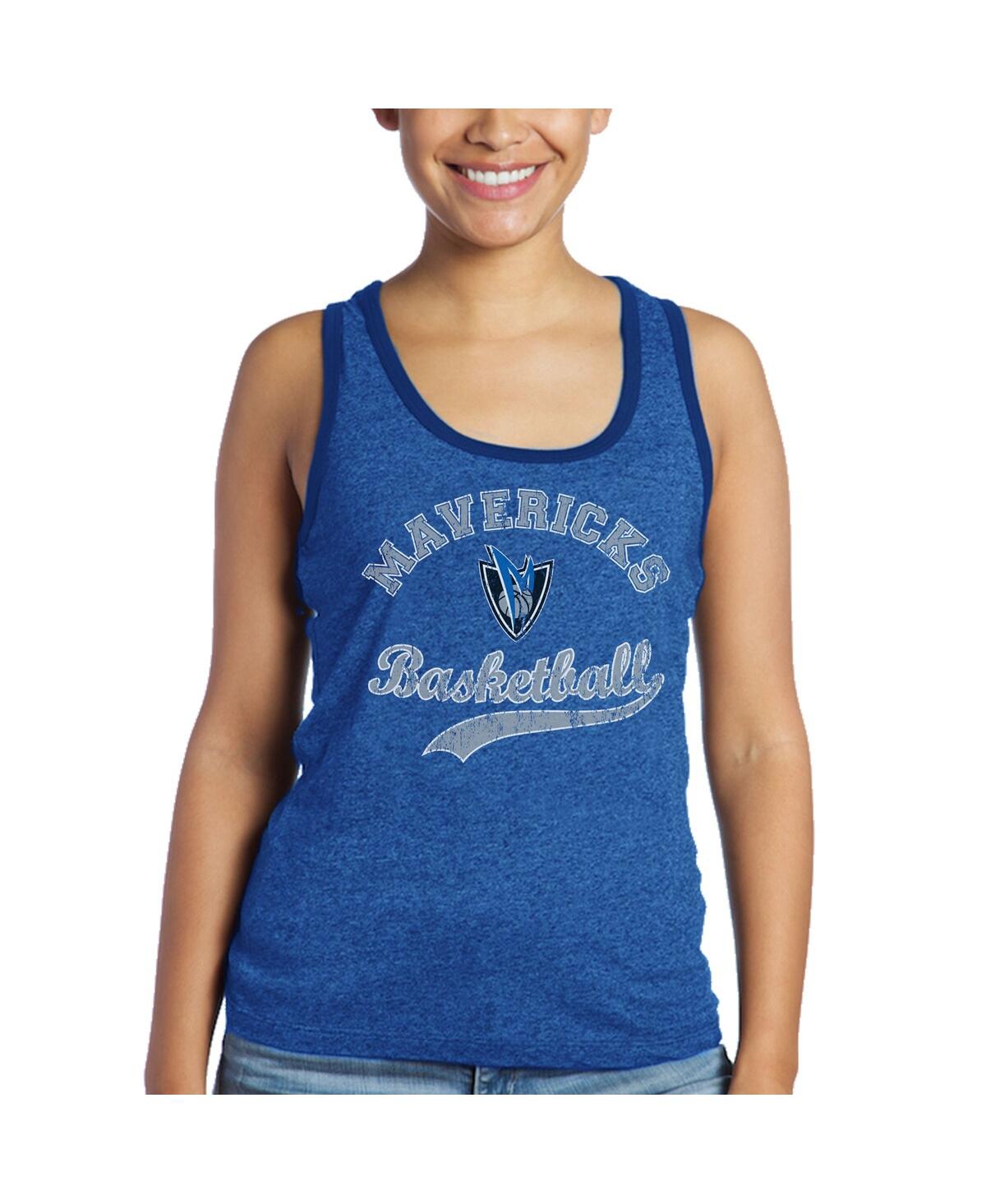 MAJESTIC WOMEN'S MAJESTIC THREADS DIRK NOWITZKI ROYAL DALLAS MAVERICKS NAME AND NUMBER TRI-BLEND TANK TOP 