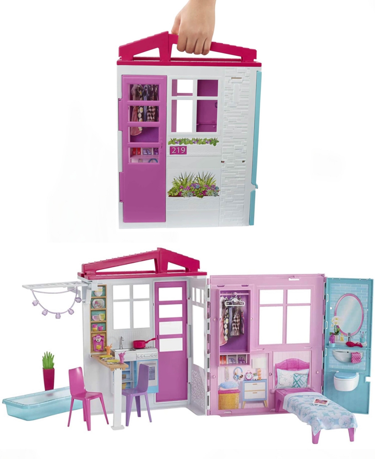 UPC 887961690798 product image for Barbie Portable 1-Story Dollhouse with Pool and Accessories | upcitemdb.com