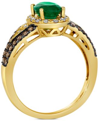 Emerald (7/8 ct. t.w.) & Diamond (1/2 ct. t.w.) Halo Ring in 14k Gold