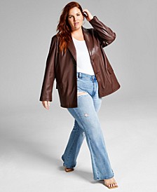 Trendy Plus Size Long Faux-Leather Blazer