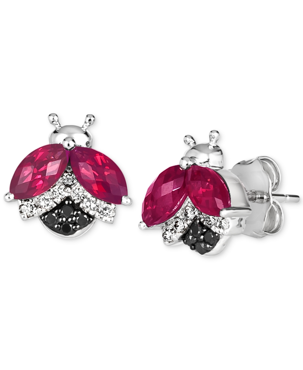 Le Vian Raspberry Rhodolite (1-1/4 Ct. T.w.) & Diamond (1/6 Ct. T.w.) Ladybug Stud Earrings In 14k White Gol