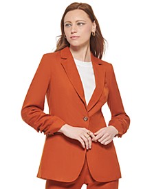 Women's Ruched Sleeve One Button Blazer