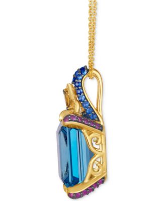 Crazy Collection&reg; Multi-Gemstone (12-1/2 ct. t.w.) & Diamond (1/10 ct. t.w.) Butterfly 20" Adjustable Pendant Necklace in 14k Gold