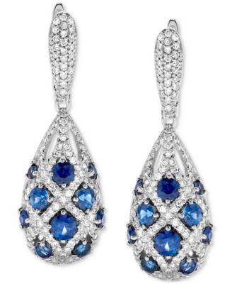 Macy's - Sapphire (2-1/4 ct. t.w.) & Diamond (1-1/10 ct. t.w.) Oval Basket-Weave Look Drop Earrings in 14k White Gold