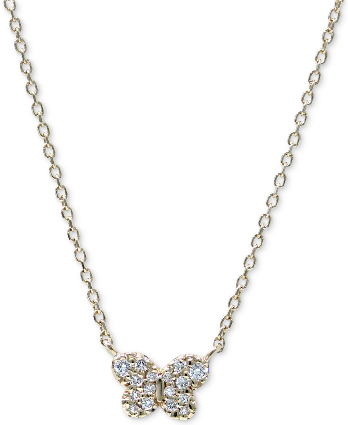 Diamond Butterfly Pendant Necklace (1/20 ct. t.w.) in 14k Gold, 14" + 2" extender - Gold