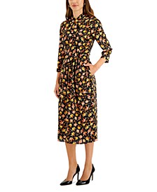 Women's Floral-Print Bow-Neck Blouse & Midi Skirt