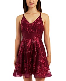 Juniors' Embroidered Fit & Flare Dress