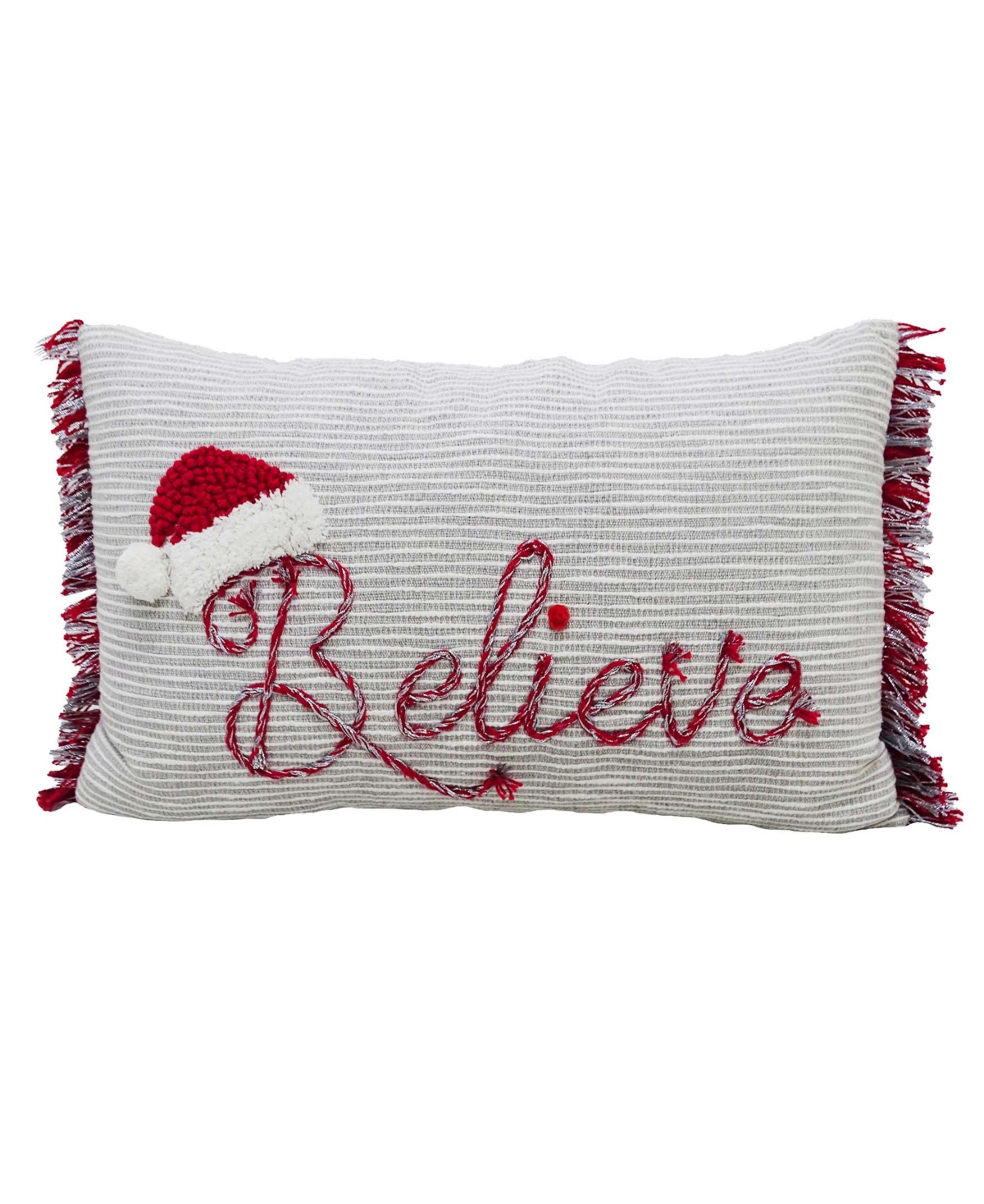 Vibhsa Christmas Pillow for Holidays-Believe, - Taupe, Red