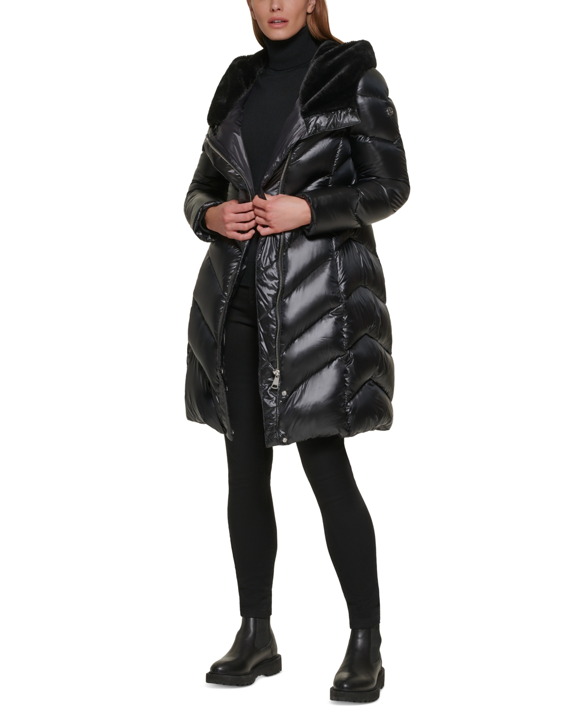 Calvin Klein Women's Faux-Fur-Lined Hooded Down Puffer Coat