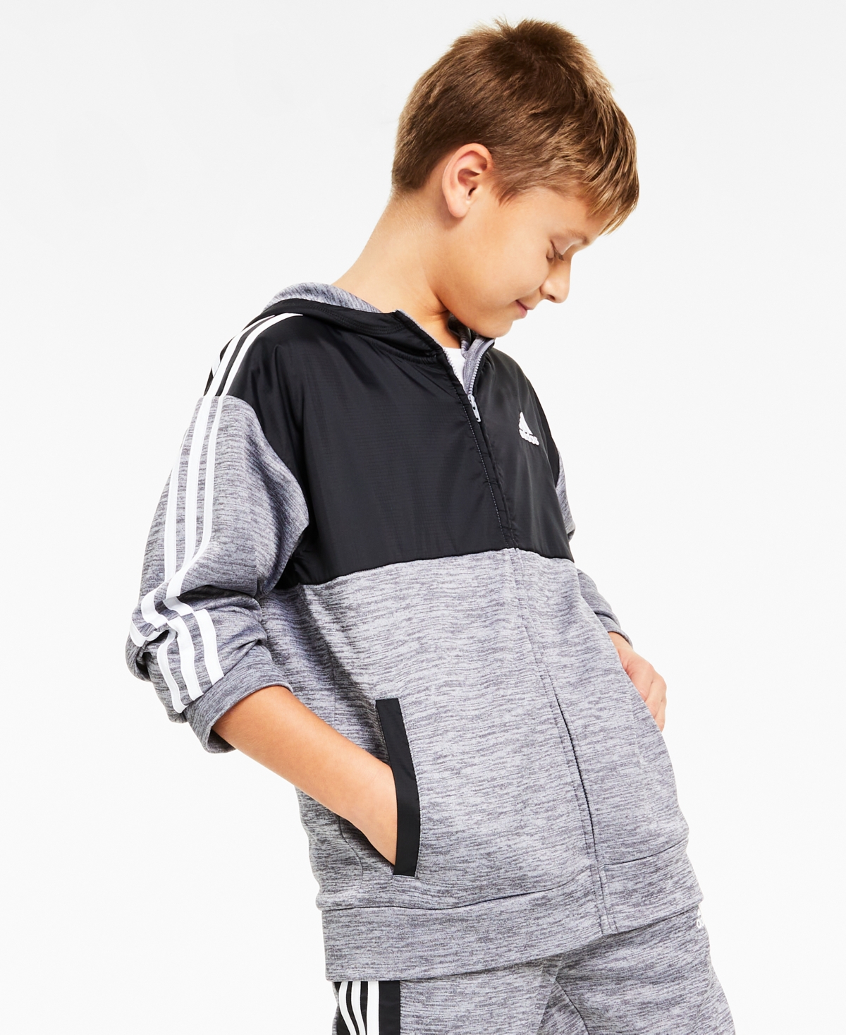 adidas Big Boys Melange Mix Hooded Full-Zip Sweatshirt