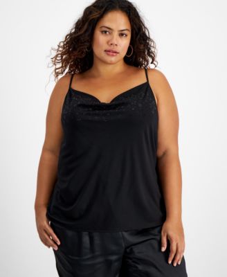 Bar III - Plus Size Embellished Drape-Neck Camisole Top