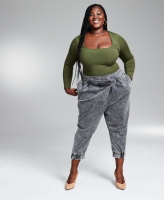 Bar III - Plus Size Cross Front Acid Wash Harem Pants