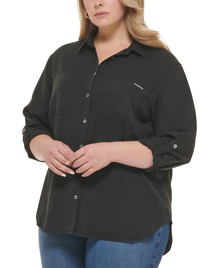Calvin Klein Jeans Trendy Plus Size Utility Shirt & Reviews Tops