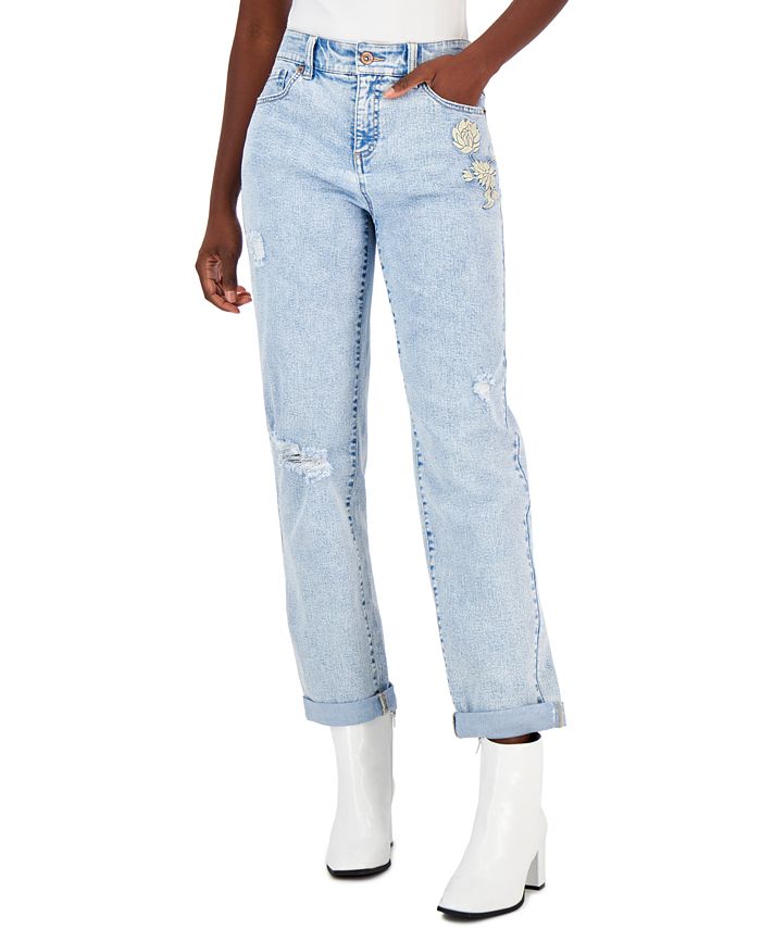 INC International Concepts Women's Mid-Rise Embroidered Boyfriend Jeans,  Created for Macy's & Reviews - Jeans - Women - Macy's