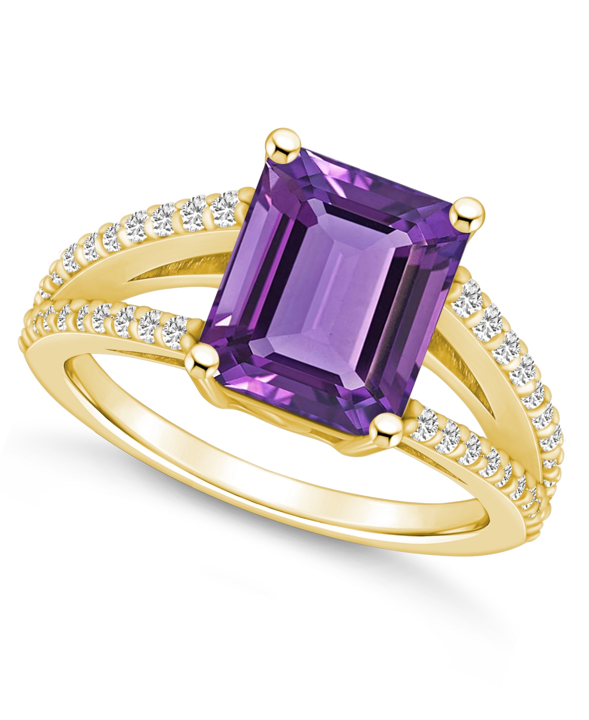 Amethyst and Diamond Accent Ring in 14K Yellow Gold - Amethyst