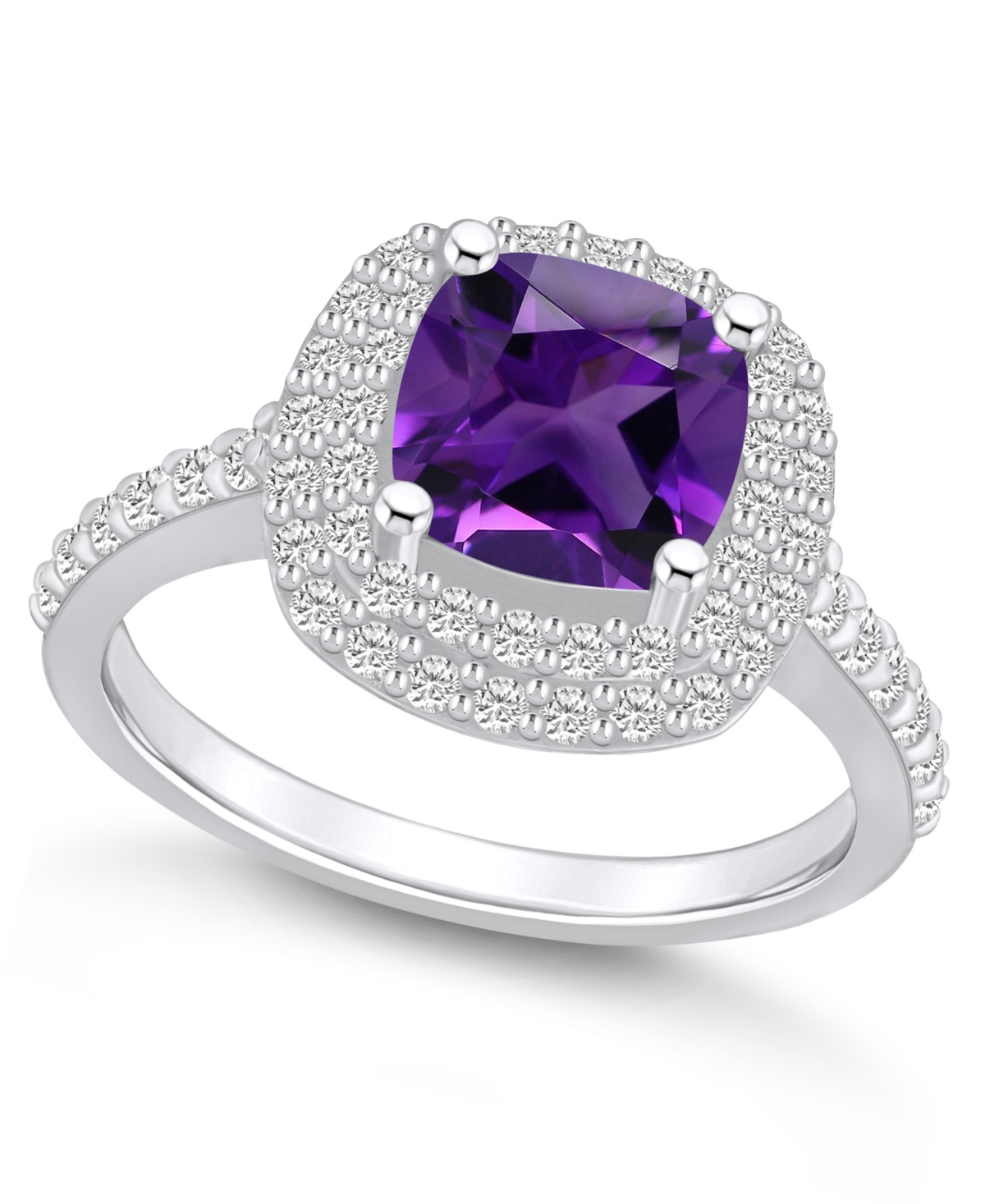 Macy's Amethyst And Diamond Accent Halo Ring In 14k White Gold In Purple
