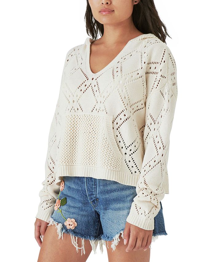 Lucky Brand Women's Pointelle Hooded Cotton Sweater - Macy's