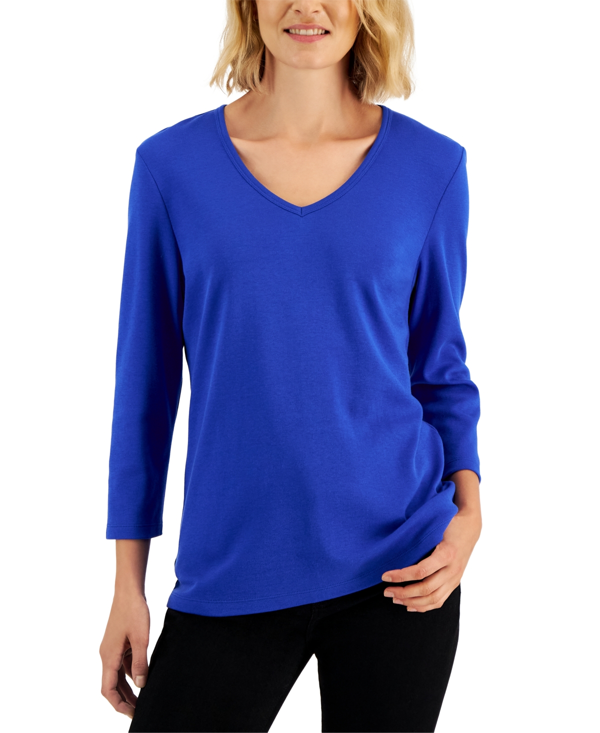 V-Neck 3/4-Sleeve Top, Created for Macy's - Ultra Blue