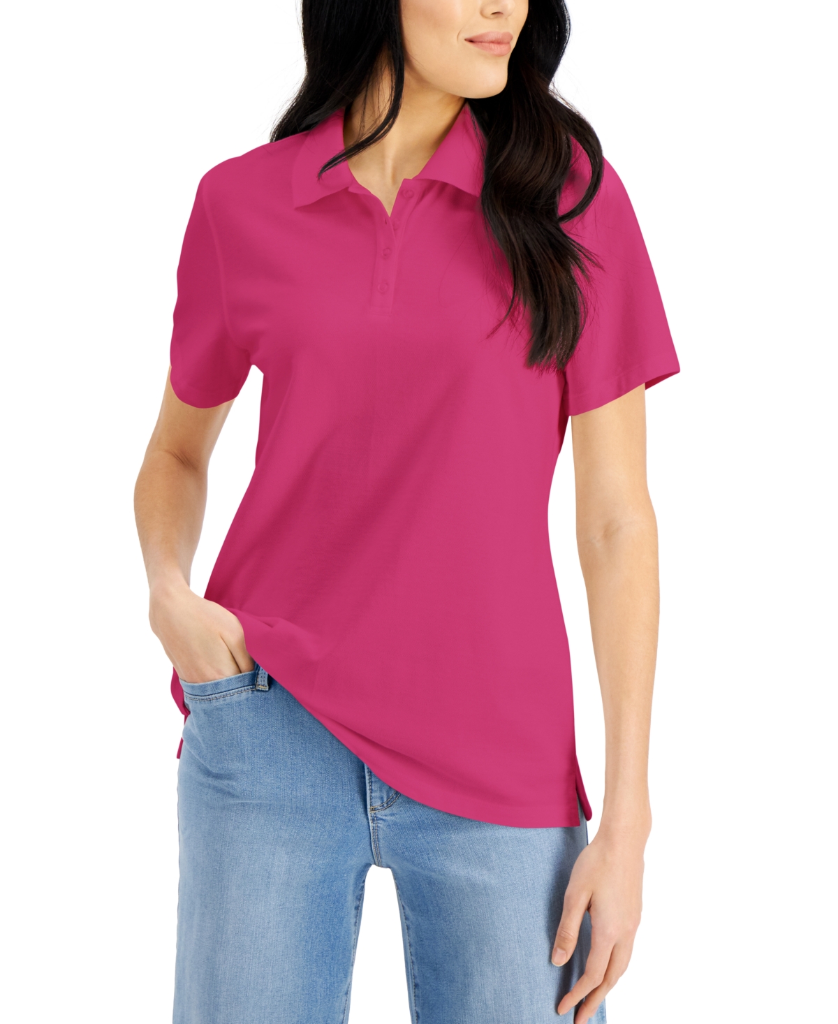 Petite Knit Cotton Polo, Created for Macy's - Steel Rose
