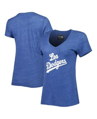 Women's Heather Royal Los Angeles Dodgers 2021 City Connect Cap Logo Tri-Blend V-Neck T-shirt